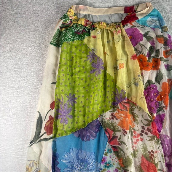 Sacred Threads Chiffon Patchwork‎ Ruffle Hem Beaded Button Front Skirt Womens S - Picture 3 of 12